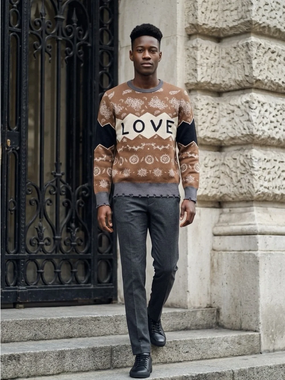 NWT The Hideout Clothing Co Men’s Brown Cream LOVE Crew Neck Sweater - Size S